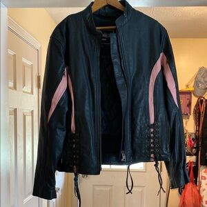Unik Black and Pink Leather Jacket with Quilted Texture